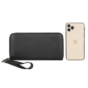 Herren Echtleder Langbörse Clutch Handgelenkband schwarz minimalistisches Design Detail