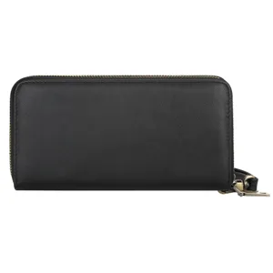 Herren Leder lange Geldbörse schwarzer Reißverschluss Handtasche elegante Brieftasche