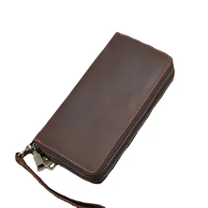 Herren echt Leder lange Geldbörse Vintage Crazy Horse Doppelreißverschluss Handtasche Hauptbild