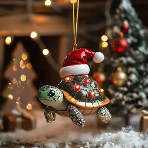 Süße Weihnachts Schildkröte Hängende Dekoration mit Weihnachtsmütze Glitzernd Baum Deko