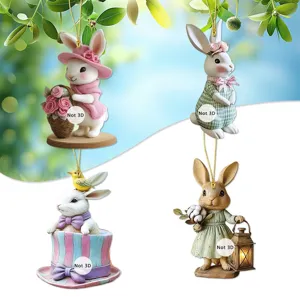 Easter Bunny Acrylic Pendant Cute Rabbit Cartoon Keychain Bag Hanging Ornament Car Rearview Mirror Accessory