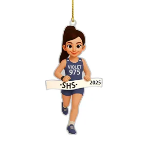 Marathon Running Girl Acrylic 2D Pendant Car Rearview Mirror Hanging Ornament Decoration