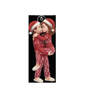 Christmas couple kissing acrylic hanging ornament for car rear view mirror and home decor.