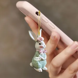 Close-up detail of the cute 2D acrylic Easter bunny rabbit hanging charm pendant decoration.