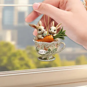 Easter acrylic rabbit hanging ornament cute coffee cup car rearview mirror pendant decor