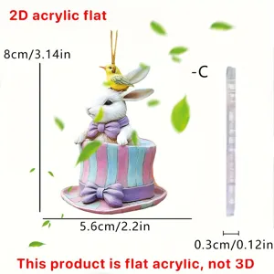 Easter flower bunny acrylic 2D pendant car rearview mirror decoration backpack ornament 8cm