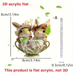 Easter cute coffee cup rabbit 2D acrylic car hanging pendant rearview mirror decor