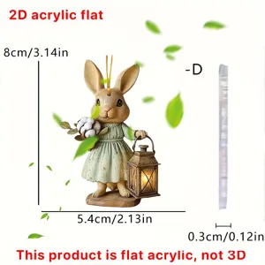 Easter 2D acrylic flat rabbit ornament with flower and lantern, cute car hanging decor pendant.