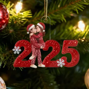 Christmas couple acrylic hanging ornament car rearview mirror pendant home holiday tree decoration