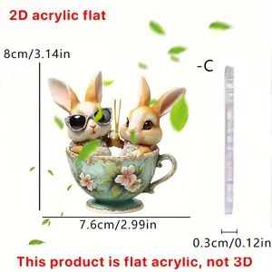 Easter Coffee Cup Rabbit 2D Acrylic Flat Car Pendant Rearview Mirror Bag Hanging Decor