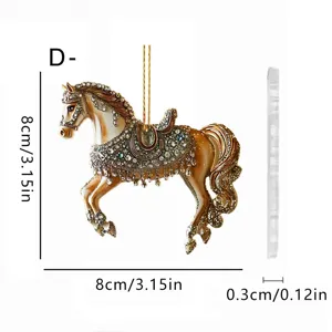 Detail view of the decorative jeweled acrylic horse pendant showcasing intricate crystal shine.