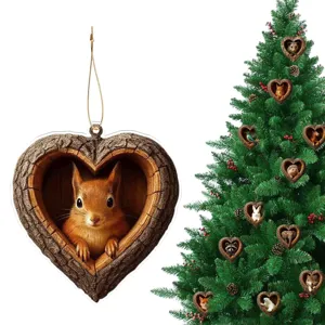 2D Acrylic Christmas Tree Ornament Heart Shaped Tree House Forest Animal Pendant Decor