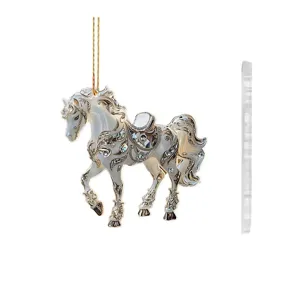 White horse acrylic car rearview mirror pendant rhinestone decorative hanging ornament home