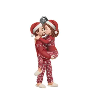 Cute couple acrylic car hanging ornament, Christmas pajama design rearview mirror pendant