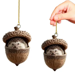 Forest animal acorn hedgehog acrylic hanging ornament for cozy woodland Christmas decor.
