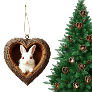 Heart tree hollow white rabbit acrylic Christmas tree hanging ornament holiday home decor