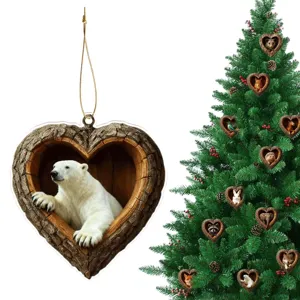 Christmas tree acrylic hanging ornament 2D heart shaped forest animal polar bear decor.