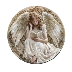 Round Angel Wall Hanging Plaque Retro Acrylic Art Home Decor Vintage Saint Madonna Wall Sign