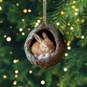 Christmas tree ornament cute sleeping bunny in tree hole hanging decor holiday party prop