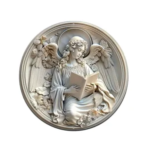 Circular angel wall plaque decorative relief sculpture home hanging ornament for interior decor.