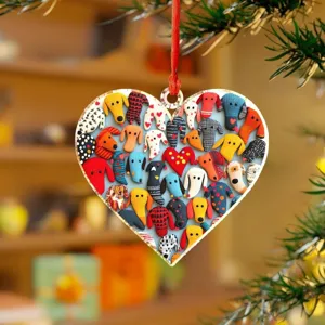 Pendentif Chien Coeur en Acrylique Mignon Dessin Animé Animal Ornement Suspendu Pour Arbre de Noël Voiture Sac à Dos Décoration de Fête