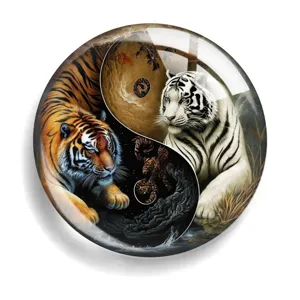 Exquisite Yin Yang tiger glass cabochon magnet, perfect for DIY jewelry and fridge decor.
