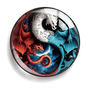 Tai chi dragon glass cabochon fridge magnet acrylic sticker, fantasy art home decor item.