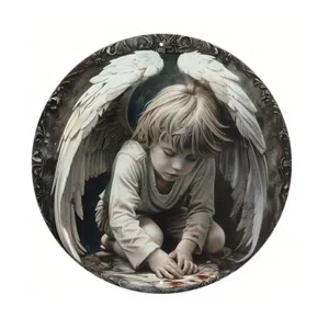 Round angel wall plaque vintage metal sign gothic home decor wall hanging decoration