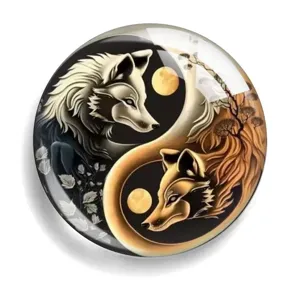 Yin Yang wolf glass cabochon fridge magnet patch DIY craft accessories decor new 1pc