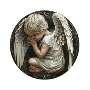 Round angel door sign hanging ornament retro wall decor vintage metal plaque home decoration