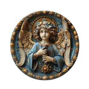 Vintage round angel wall plaque relief holy maiden home decor door hanging artwork sign