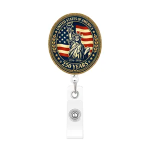 USA 250. Jahrestag ausziehbarer Ausweishalter, Freiheitsstatue Badge Reel Clip.