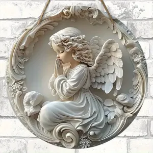 Round angel praying wall plaque vintage hanging home decor resin craft sign decoration