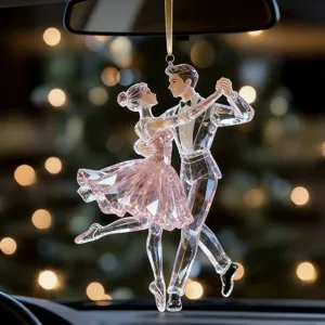 Ornement suspendu de voiture de couple de danseuse de ballet, pendentif rose de princesse