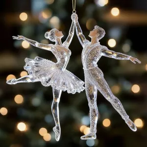 Ornement suspendu de couple de danseur de ballet en acrylique cristal pour sapin de noël.