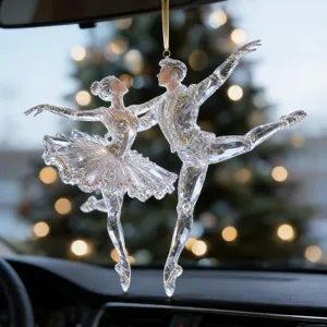 Pendentif de voiture danseurs de ballet transparent, décor de couple acrylique élégant.