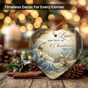 Christmas acrylic heart ornament with nativity scene for holiday home decor and festive hanging gift
