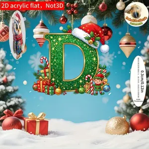 Detailed close-up of the 2D acrylic Christmas letter D ornament featuring festive holiday decor.