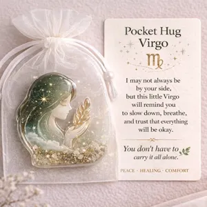 Virgo pocket hug acrylic token with inspirational greeting card and gift mesh pouch.
