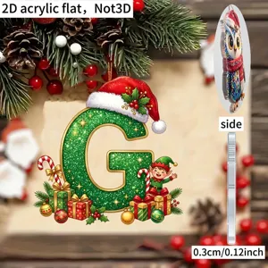 2D acrylic Christmas alphabet letter pendant hanging ornament for tree party decor gift.