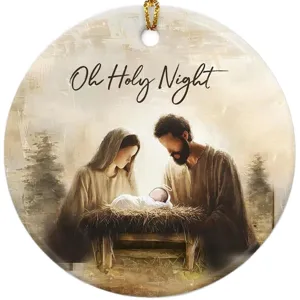 Christian Christmas Nativity Scene Hanging Ornament Ceramic Round Holiday Decor Gift