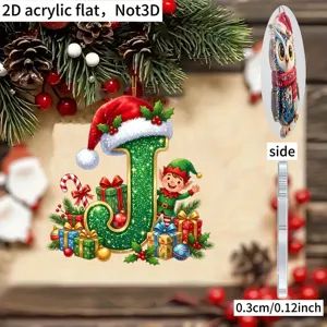 2D Acrylic Christmas Letter J Hanging Ornament Santa Elf Xmas Tree Holiday Party Decor