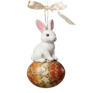 Easter rabbit hanging ornament with decorated egg design for car rearview mirror home decor.