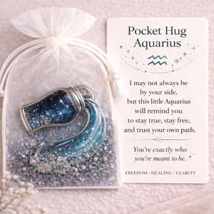 Zodiac Aquarius pocket hug acrylic pendant gift set with pouch and blessing card.