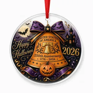 Halloween US 250th Anniversary acrylic hanging ornament for car rearview mirror or tree decor.