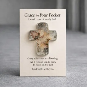 Pocket cross token with inspiring blessing card religious gift for daily peace and faith.