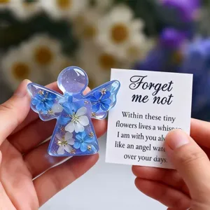 Acrylic Dried Flower Angel Keepsake Clear Resin Angel Ornament Forget Me Not Memorial Gift Home Decor