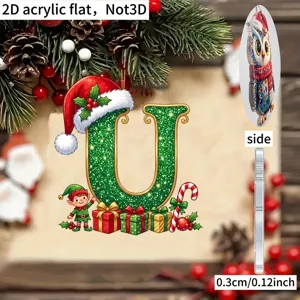 Detail view of the 2D acrylic Christmas letter U pendant, showing 0.3cm thickness and side profile.