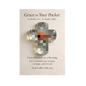 Pocket hug glass cross token with inspiring blessing card for encouragement and faith.