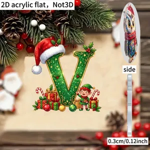 2D Acrylic Christmas Letter V Ornament Holiday Tree Hanging Decoration Gift 0.3cm